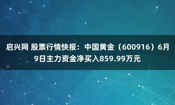 启兴网 股票行情快报：中国黄金（600916）6月9日主力资金净买入859.99万元